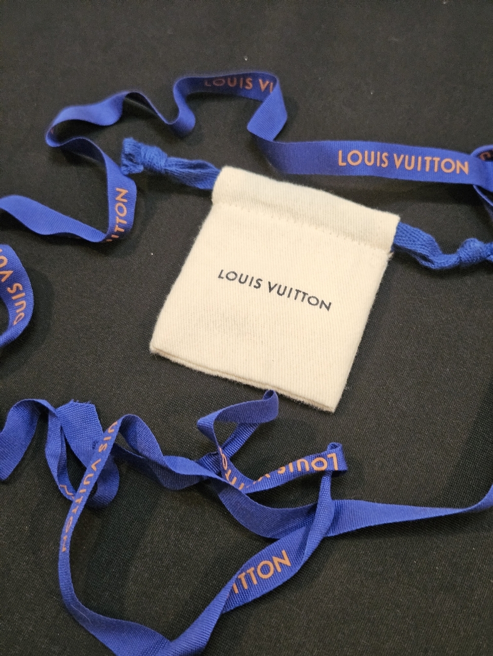 Louis Vuitton Blue Drawstring Mini Dust Bag 3"x25 & Louis Vuitton Ribbon 57"